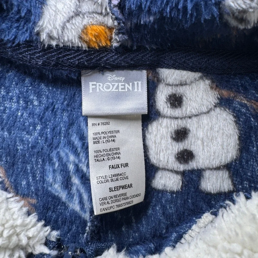 Disney Frozen II Olaf Hooded Union Suit Blue Cove Fleece Pajamas L 12-14